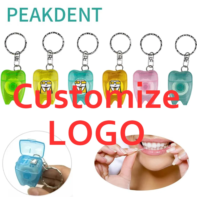 

100pcs Customizable Logo Portable Floss Toothed Keychain 15M Floss Used for Gum Care Tooth Cleaning Oral Care Tooth Keychain