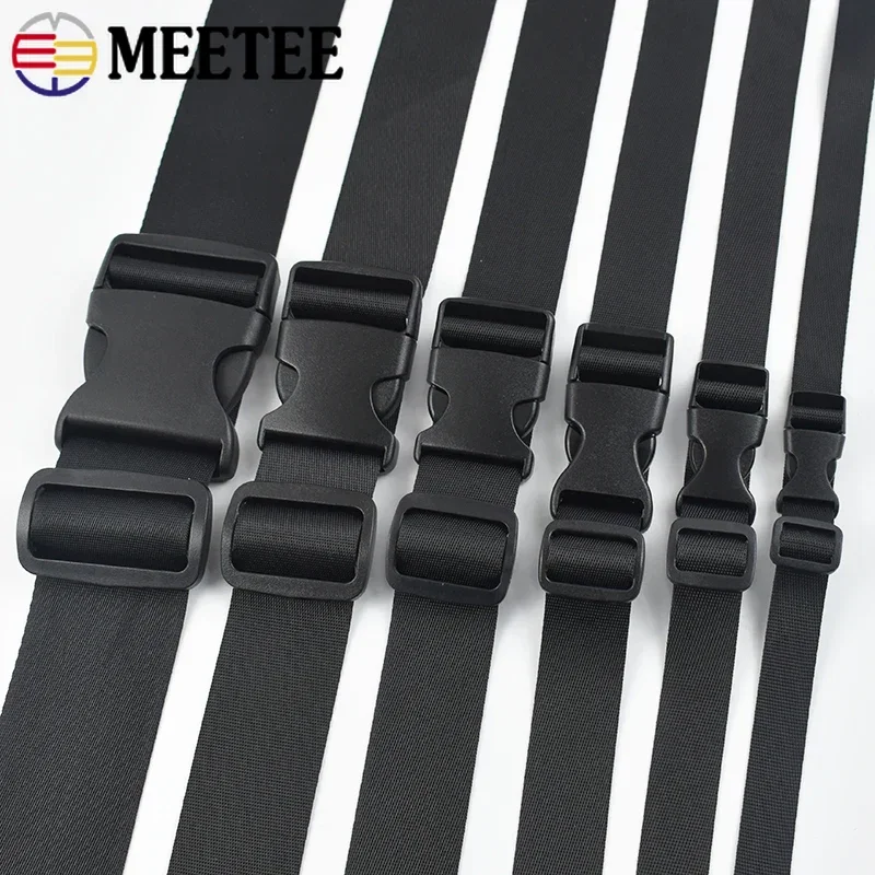2/5Sets 25-50mm Black Nylon Webbing Strap Plastic Quick Release Buckles Bag Adjust Slider Clasp
