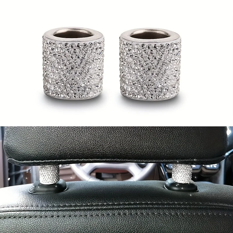 Fashion Shiny Rhinestone Seat Headrest Pole Metal Ring Interior Decoration Car Accessories Headrest Decoration Rhinestone Ring