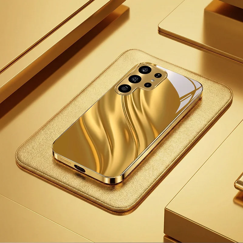 Luxury Metallic Gold Silk‑Ripple Electroplated Phone Case for Samsung  Galaxy S26/S25/S24/S23 Ultra /S22 Ultra/S20 Ultra