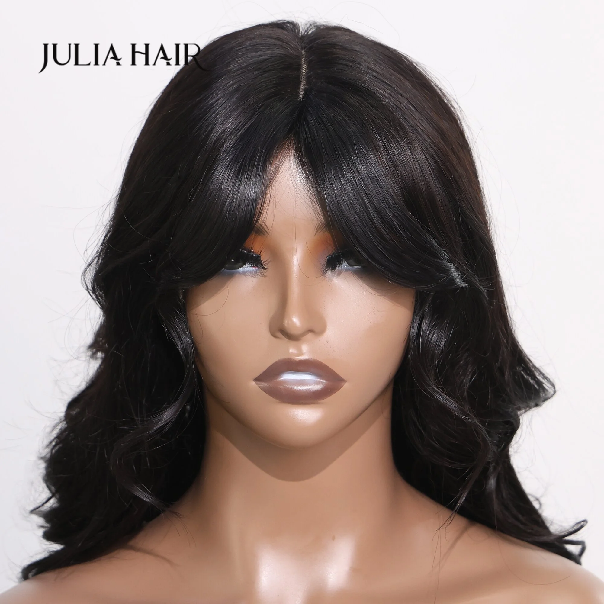 Julia Hair Clip instantáneo en cortina de cabello humano, flequillo de ocho caracteres, dos piezas, extensiones de cabello con Clip