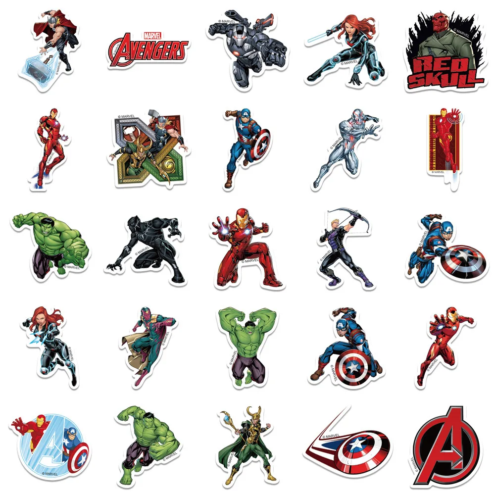 10/30/50PCS The Avengers Marvel Stickers Disney Cartoon Cool Graffiti Toy For Kids DIY Skateboard Laptop Car Waterproof Decals