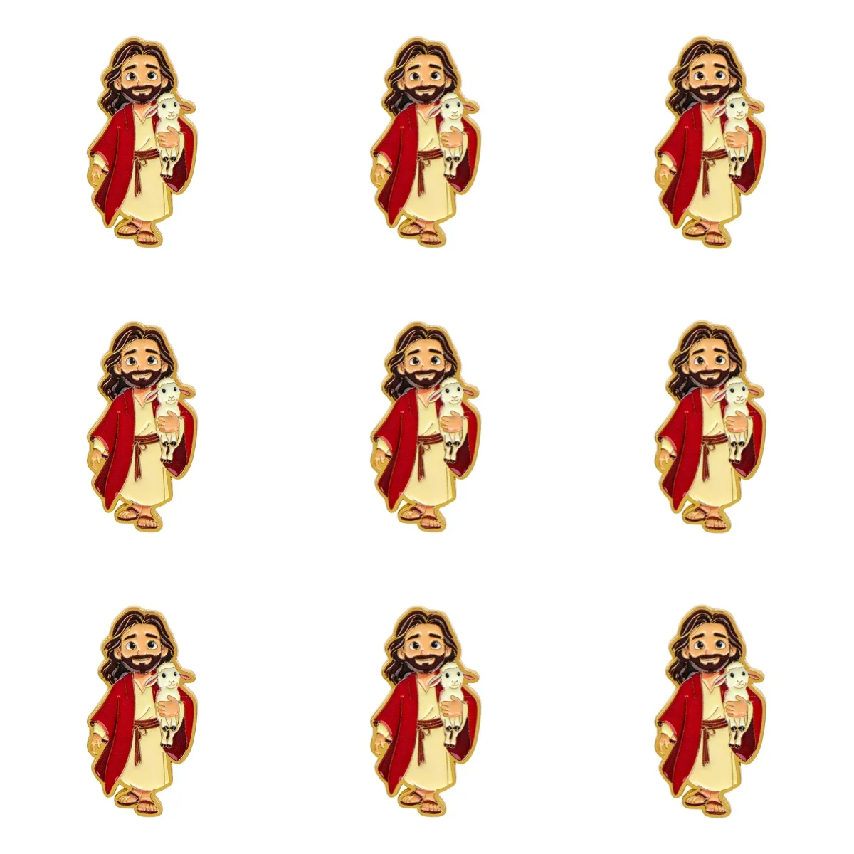 9-teiliges Jesus mit Lamm Emaille-Pin-Set, christliche Brosche für Mantel, Damenbroschen, Kragen- und Reversnadeln, Metallabzeichen, Schmuckgeschenk – Detail 2