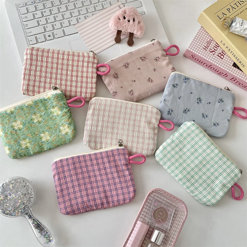 

10 шт. кошельки для монет женские полиэстеровые сетки с цветочным принтом квадратная многофункциональная переносная короткая сумка для хранения