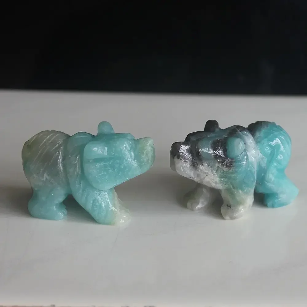 Hand carved gemstone crystal amazonite bear figurine animal statue home decor 1.5''
