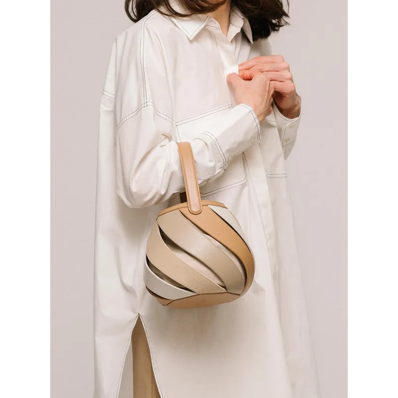 Bag Spliced Style Shoulder Bucket Cylindrical Trendy Handbags For Women High-Quality Casual Messenger Versatile Luxury Crossbody