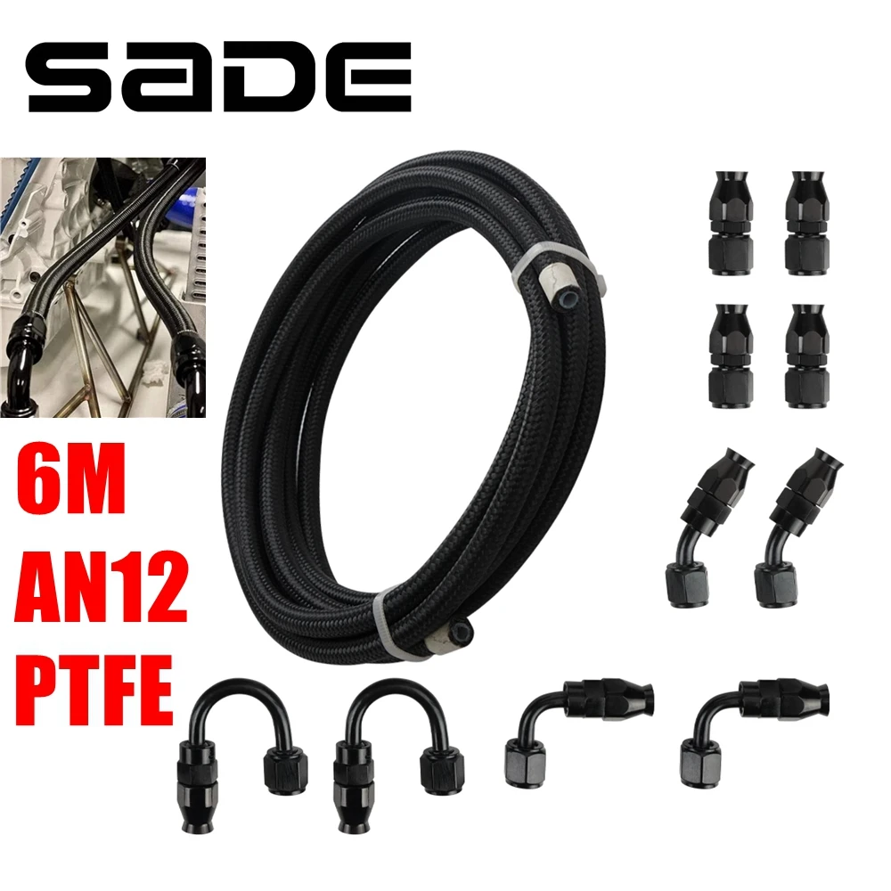 

6M AN12 PTFE Fuel Line Hose Kit, E85 Nylon Braided Fuel Hose with 10PCS Swivel Fuel Hose End Fitting Adapters Kit