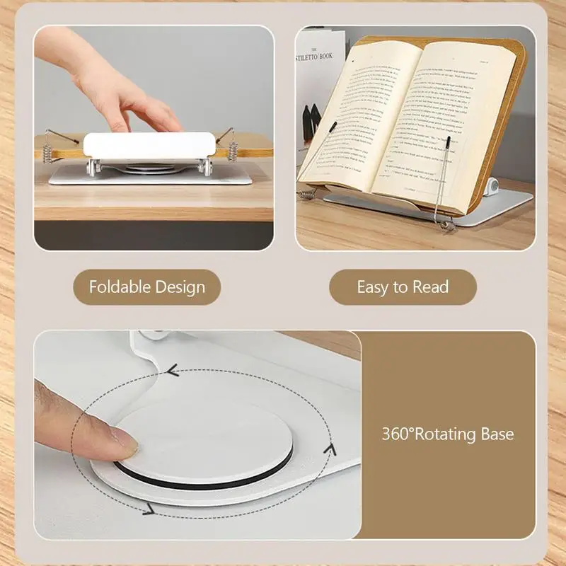 Reading Stand 360 Degree Rotating Foldable Bible Holder Wood Aluminium Bible And Desktop Ricer For Cookbook Sheet Music Laptop