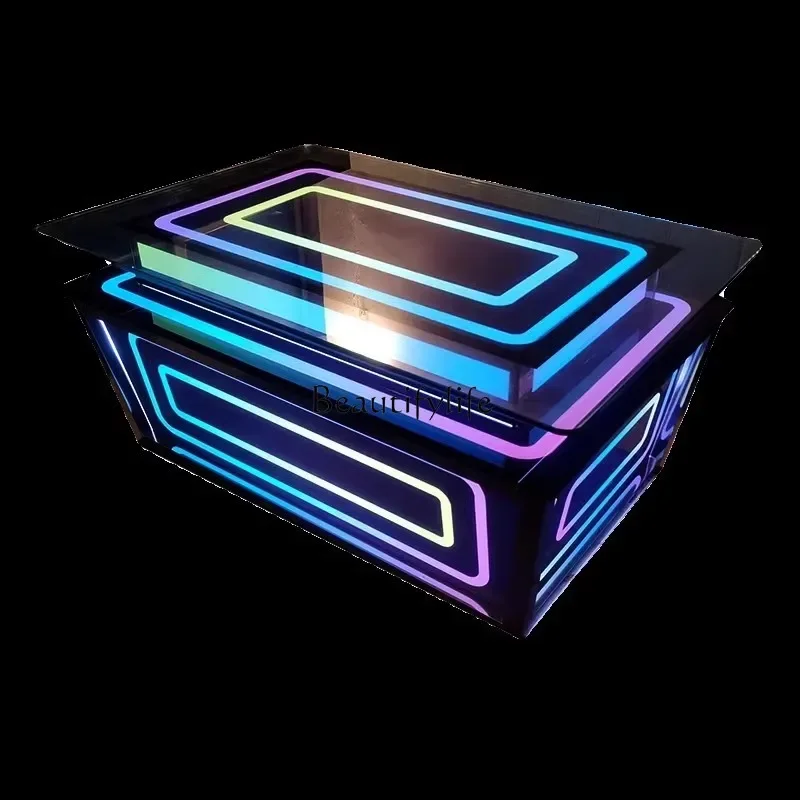 

LKTV Bar Luminous Coffee Table Box Lobby Sofa Card Seat Stainless Steel Glass Symphony Table