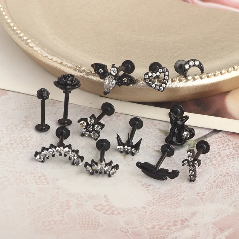 قضبان ثقب لسان من الفولاذ المقاوم للصدأ للرجال والنساء ، مجوهرات ثقب الجسم بالزيت بالتنقيط ، 1 صانعة