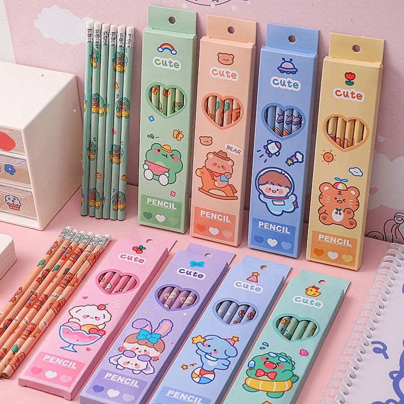 6Pcs/Pack Cute Cartoon HB Standard Wooden Pencil Kawaii Student Stationery Writing Drawing Pencils School Office Supply