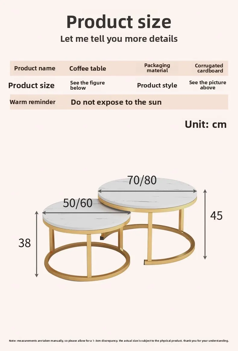 Living Room Furniture Nesting Combination Metal Leg Wood MDF Coffee Table 2 Tier Wooden Round Oak Tea Table Coffee Table