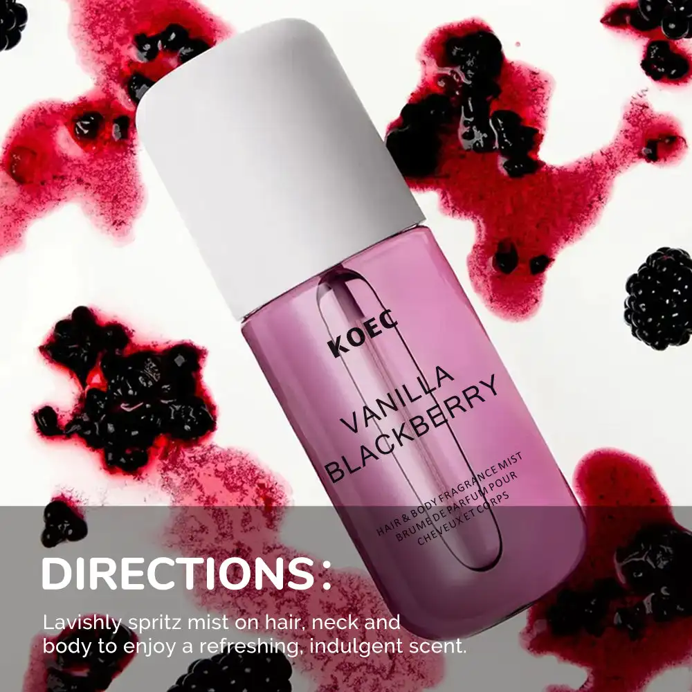 50ml KOEC Vanilla Blackberry Fragrance Mist Perfume Moisturizing Refreshing Triple Notes Raspberry Extract Propylene Glycol