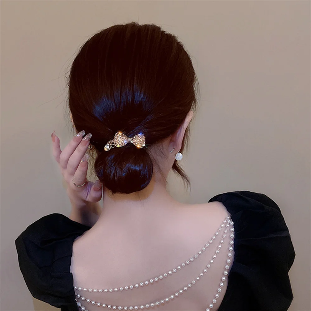 Fashion Pearl Crystal Hair Rope Luxury Rhinestone Bowknot Elastic Hair Band for Women Girls High Ponytail Headband Accessories