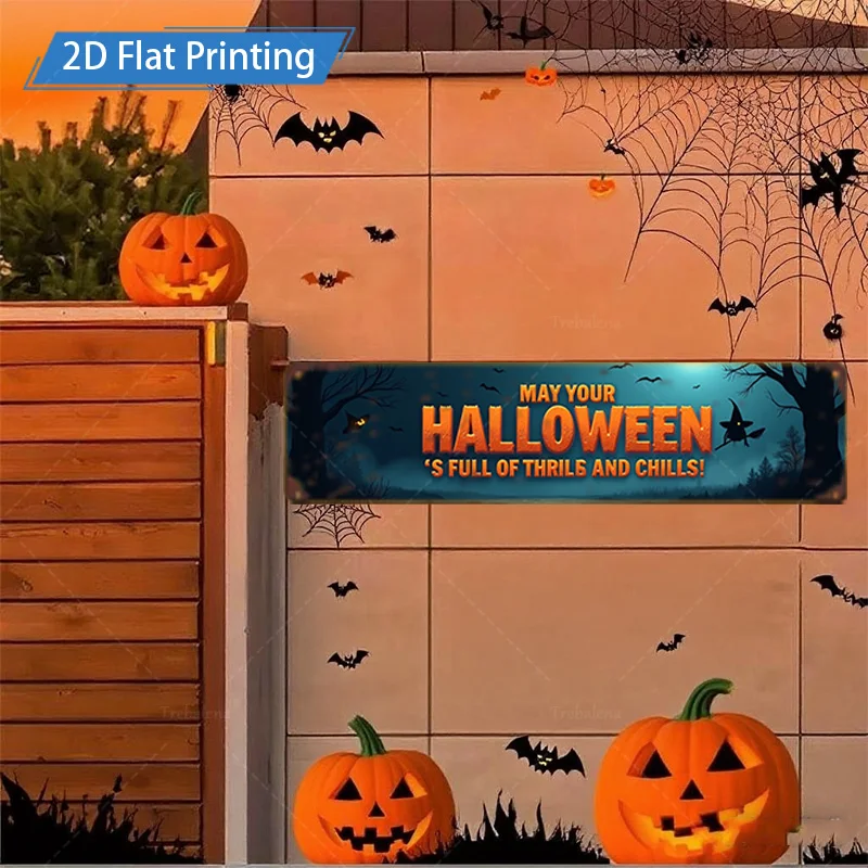 1 قطعة لافتة معدنية، لافتة معدنية لعشاق الهالوين مقاس 4 × 16 بوصة |   ديكور الخفافيش اليقطين المخيف |   فن ساحة احتفالية