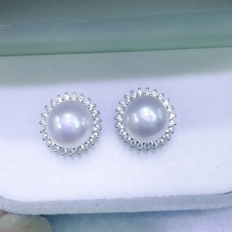 Shanxiahu Freshwater 9-10Mm Large Sterling Silver Fashion Elegant Pearl Earrings