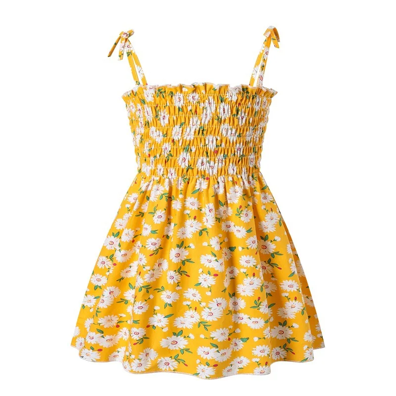 2026 Summer Girls Princess Beach Dress Strapless Floral Print Sleeveless Sundress Cotton Party Wear Toddler Casual Fashion 1-6Y