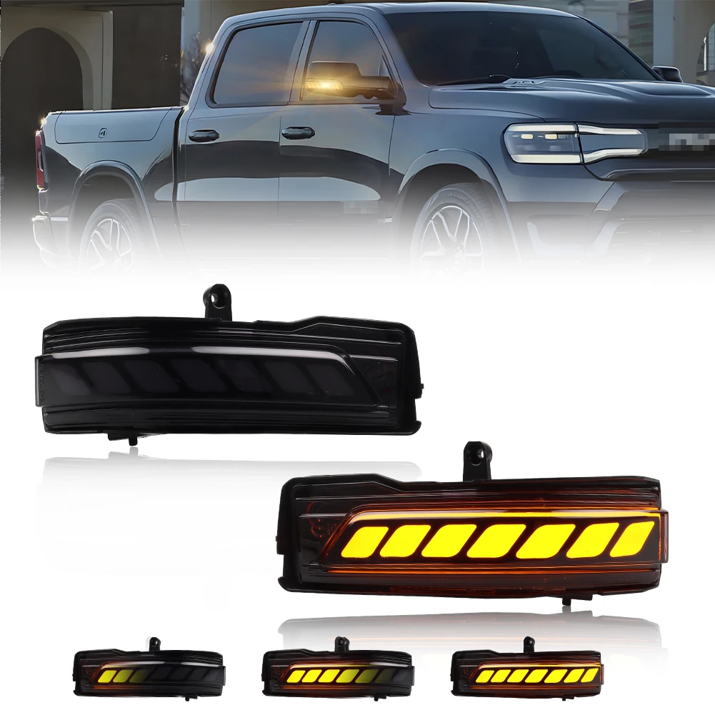 

2Pcs Side Mirror Cap Lights With Full Dynamic Sequential Blink Amber LED For 2019-up Dodge RAM 1500 (Not for RAM 1500 Classic)