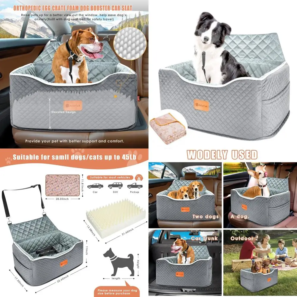 

Elevated Dog Car Seat for Medium-Sized Pets up to 45 lbs, Washable Cover, Anti-Slip Back Seat Booster with Seat Belt
