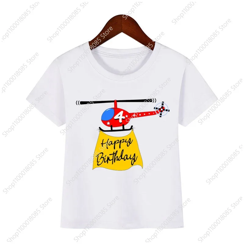 Helicopter Birthday Number Boys Birthday Party T Shirt Boy Shirt 1-9 Year T-Shirt Print Theme Outfit Clothes Kids Tops