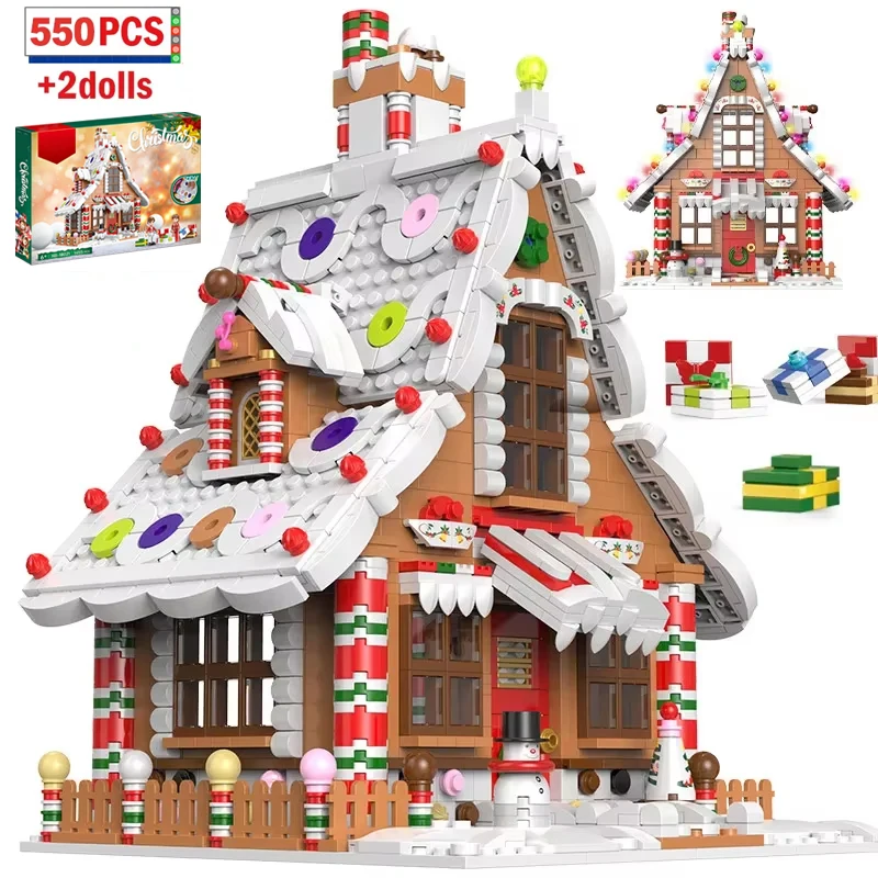 NEW Christmas Tree Nutcracker Gingerbread House Snow Village New Year Atmosphere Decoration Toys Building Blocks Set Kids Gifts