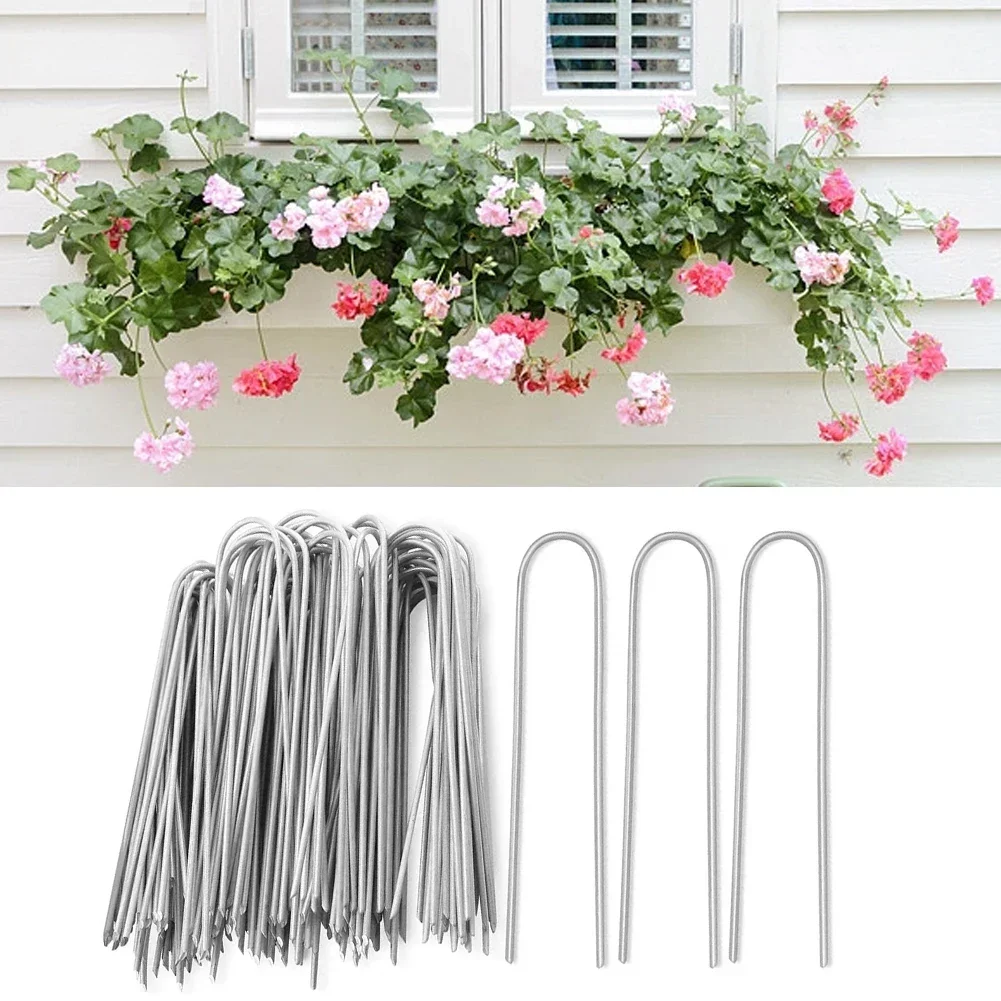 

U-Type Garden Staples,Heavy Duty Fence Tubes,Sod Pins,Galvanized Landscape Spike Rose Branch Pressing Artifact Fixed U-shaped