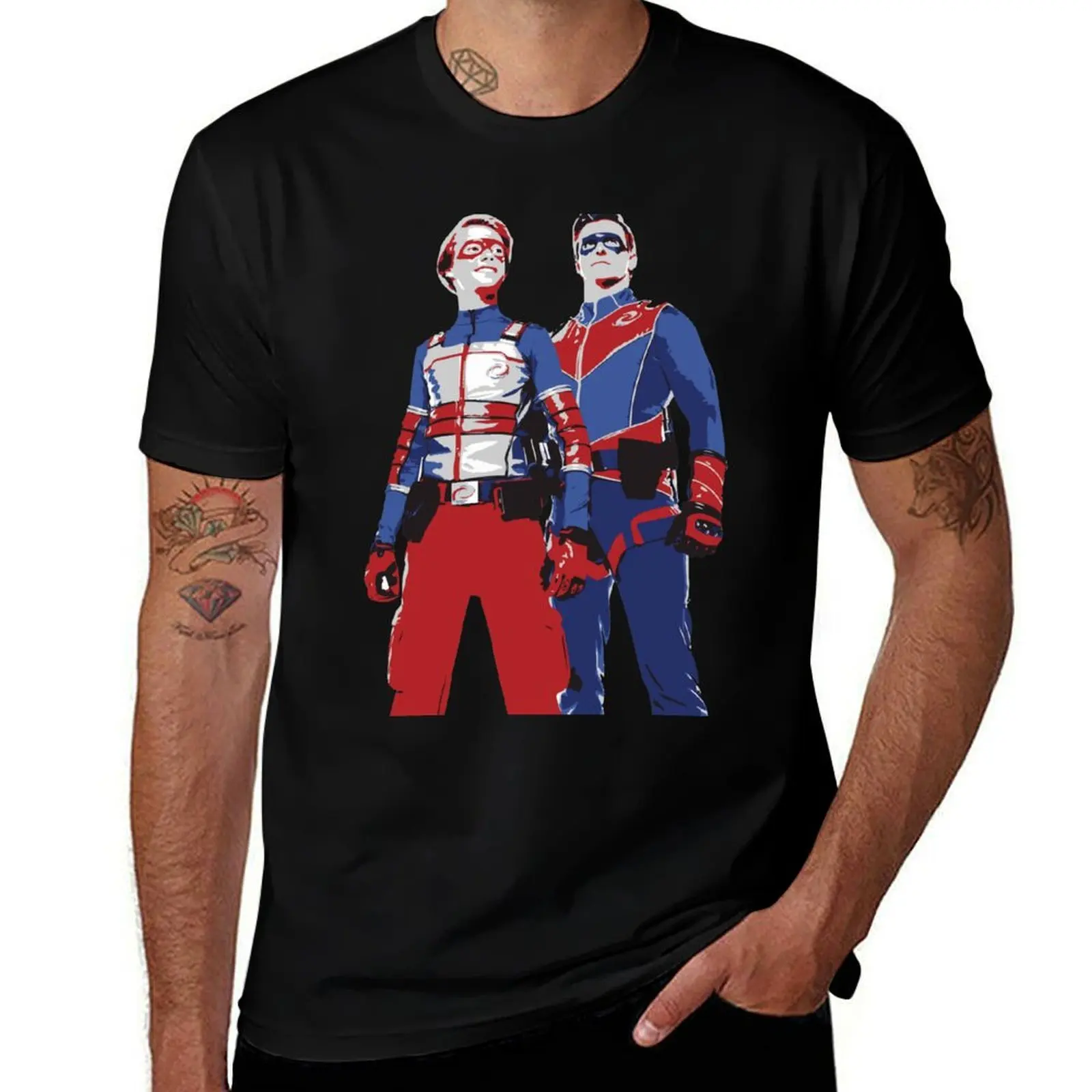 

Captain Man and Kid Danger Lineart Silhouette Heroic T-Shirt t shirts for man graphic tees man t shirt luxury T-Shirt