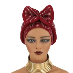 Cut Bowtie Turban Cap for Women Diamonds Female Head Wraps African Headtie  Lady Headpiece