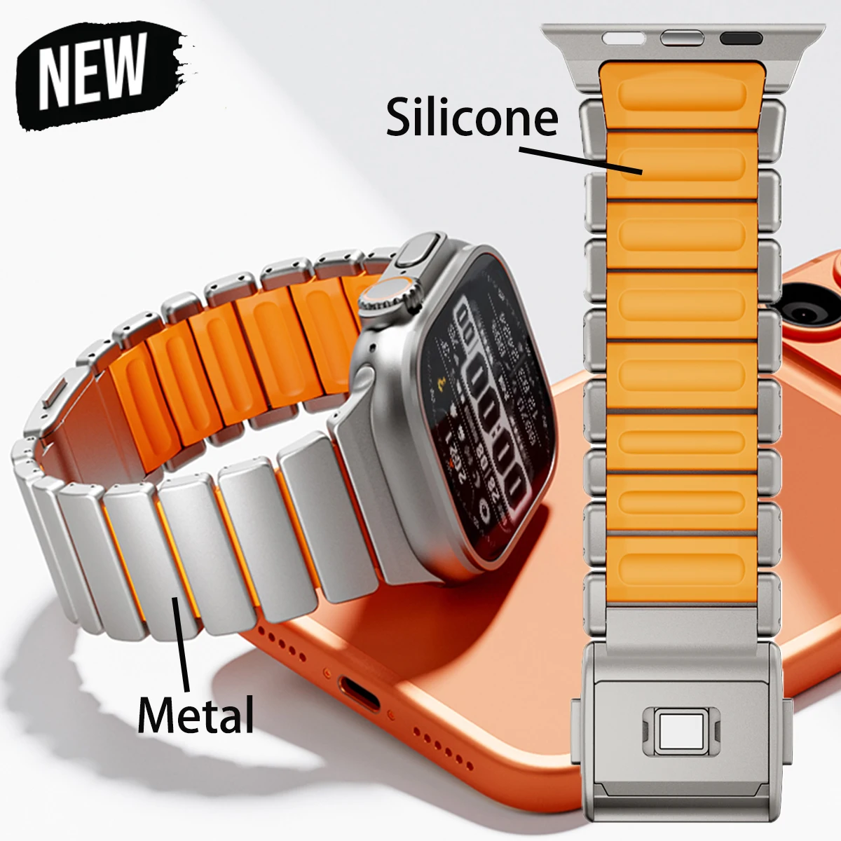 

Magnetic Premium Titanium Aolly+Silicone Band for Apple Watch 49/46/45/44/42mm Silicone Cushioned Comfort Fit for Iwatch S11-1