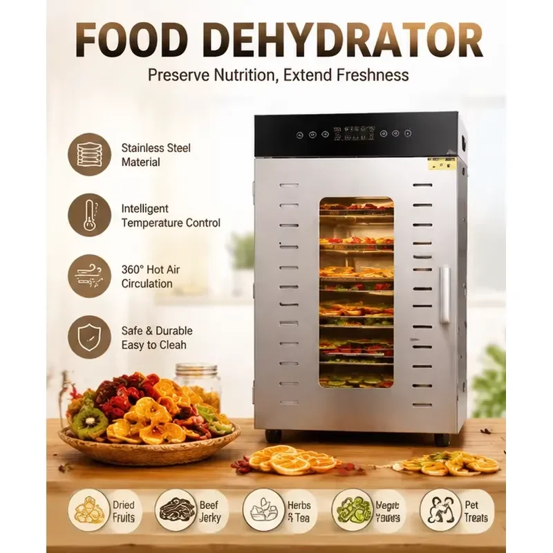 Professional Food Dehydrator Stainless Steel Fruit Vegetable Dryer for Household and Commercial Use