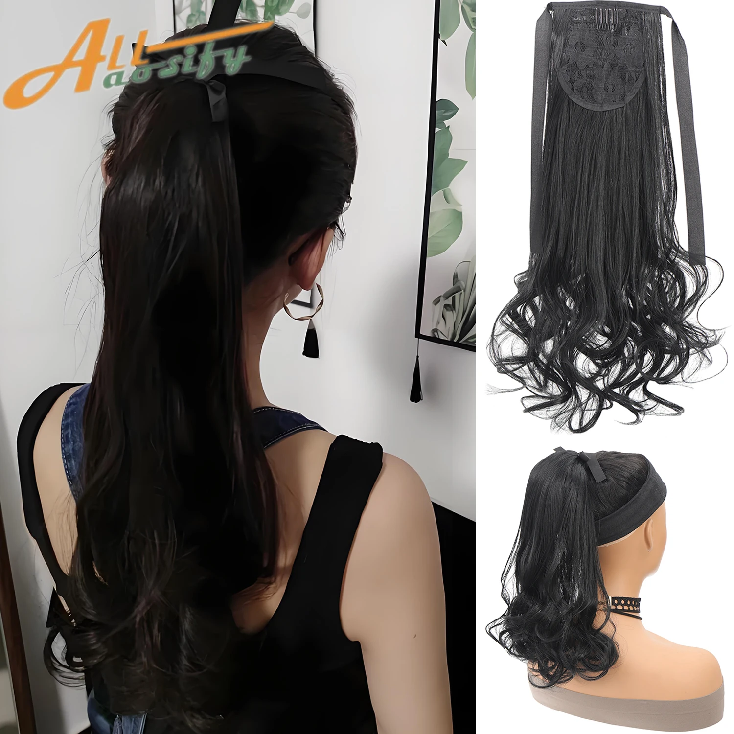

Synthetic Long Straight Wrap Around Clip In Ponytail Hair Extension Heat Resistant PonyTail Fake Hair Curly Hairpiece