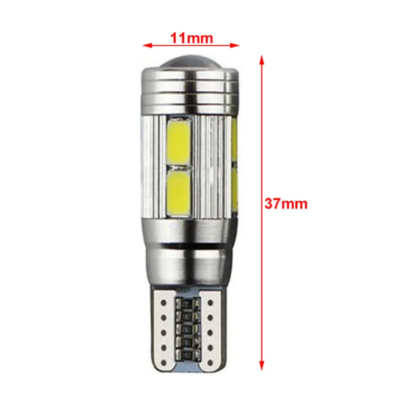 2 Stuks W 5W T10 12V 6000K 5630 10 Smd Auto Led Lamp Canbus Nummerplaat Wig Zijwaarts Licht Super Helder Wit