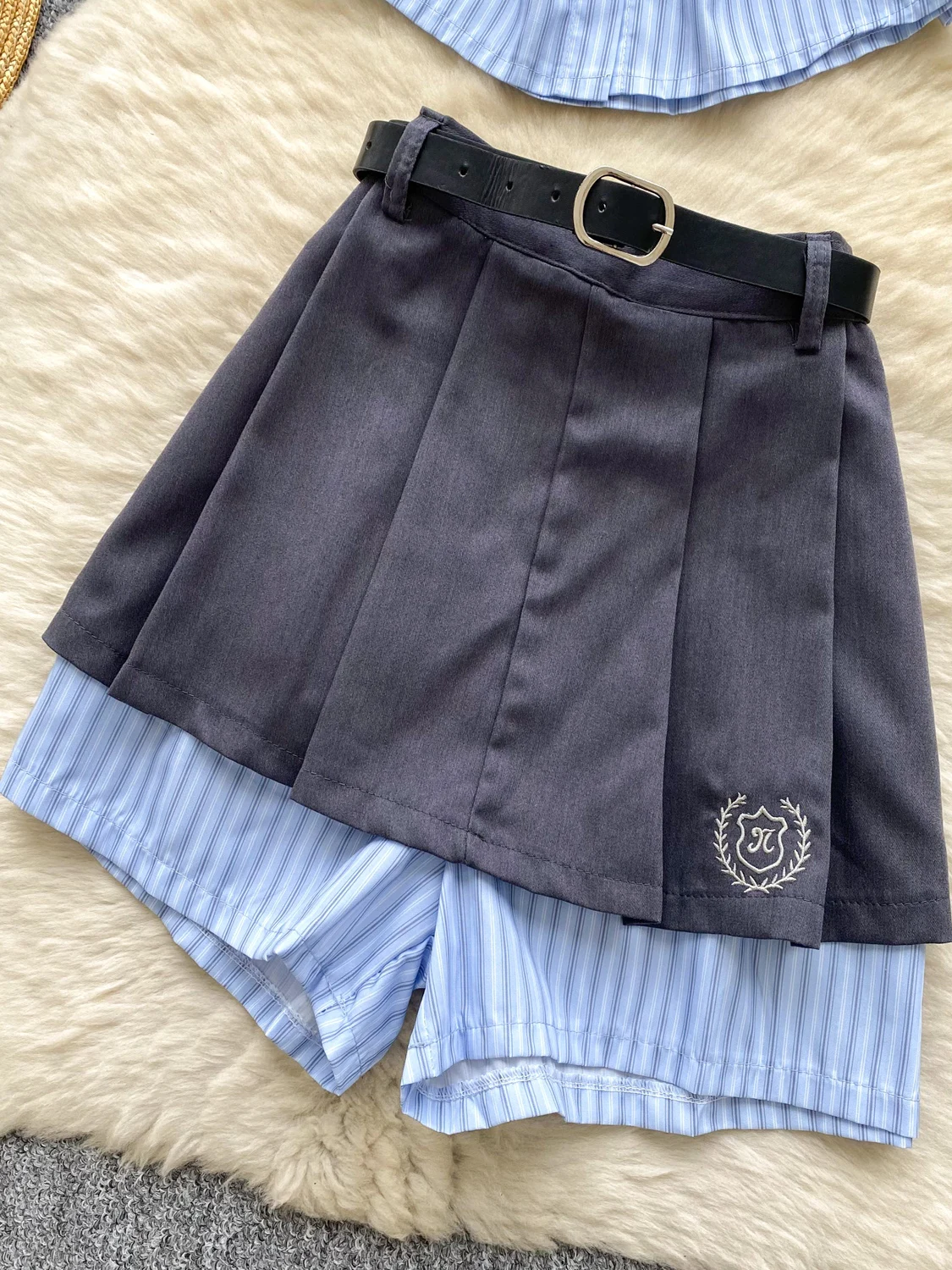 Spicy Girl School Sle Set High Waist ort Sve irt plus  Skirt Pants Striped Faionable Two-Piece Women's Outfit
