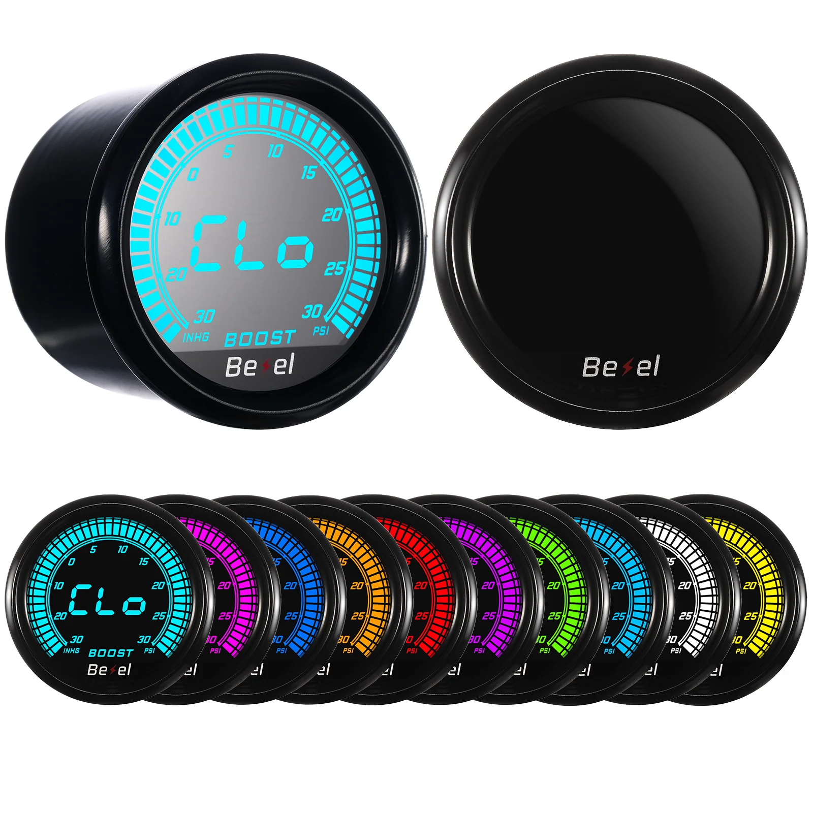52MM 2 Inch Multiple Colors Liquid Crystal Turbo Boost PSI BAR Auto Gauge