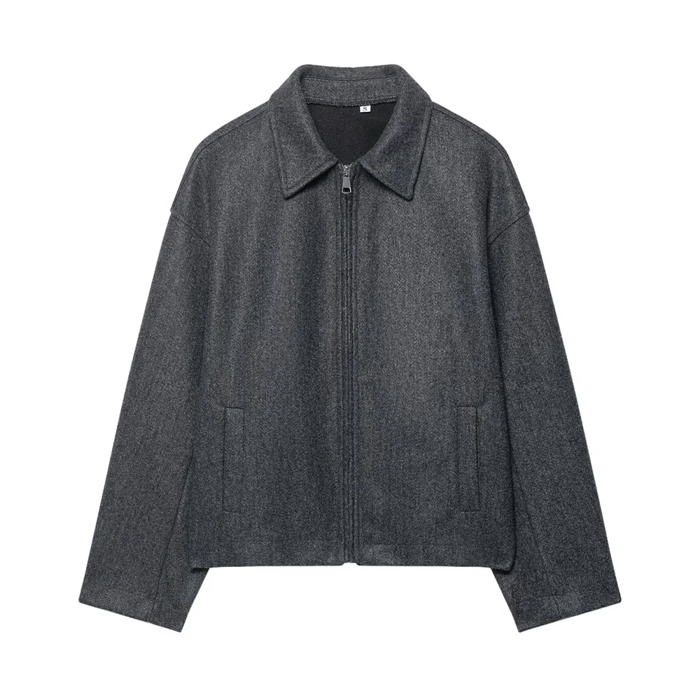 Jesienna nowa kolekcja odzieży damskiej, osobowość i styl, elegancka kurtka z klapami, wełniany płaszcz zapinany na zamek.