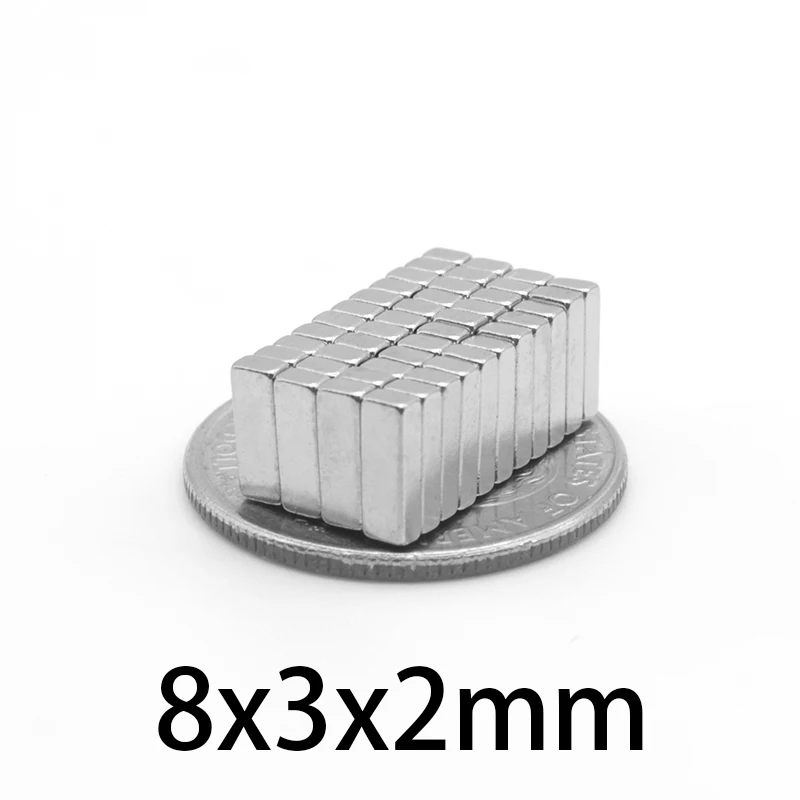 8X3x2 Small Block Magnets 8*3*2 For Home Refrigerators, Offices DIY 8mm X 3mm X 2mm  Strong Powerful Magnet 8x3x2mm