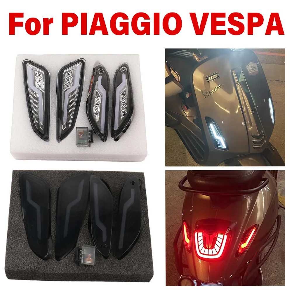 

4 шт. мотоциклетные передние и задние указатели поворота E-Mark, мигалка, дневные ходовые светодиодные фонари для Vespa Piaggio Primavera 50 125 150 2013-2023