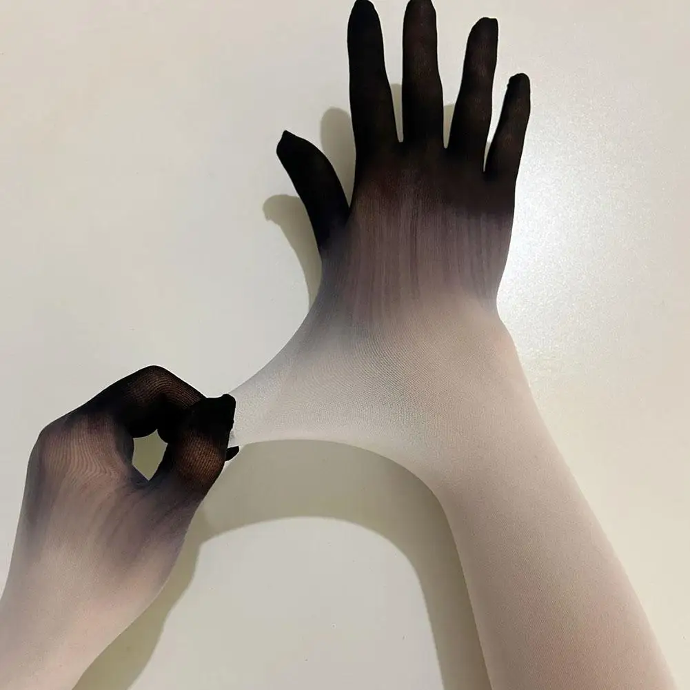 Sexy Thin Gradient Color Tulle Ultra Long Stockings Gloves High Elasticity Women Stocking Tight for Cosplay KPOP Performance