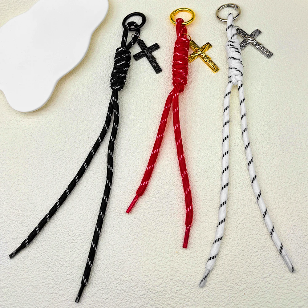 

Jesus Cross Keyring For Women Men Stainless Steel Gold Color Polyester Crucifix Amulet Religion Keychains Jewelry Gift