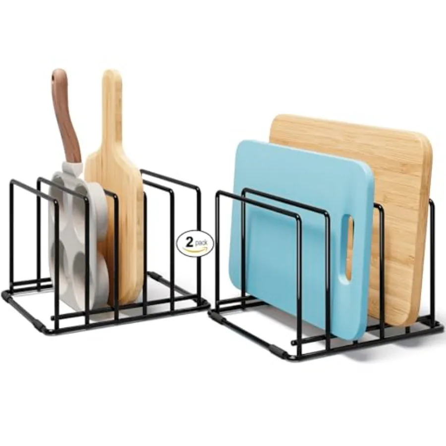 

Space-Saving Kitchen Organizer Rack - 5-Slot Heavy-Duty Cutting Board and Bakeware Holder Rust-Resistant with Anti-Slip Feet fo