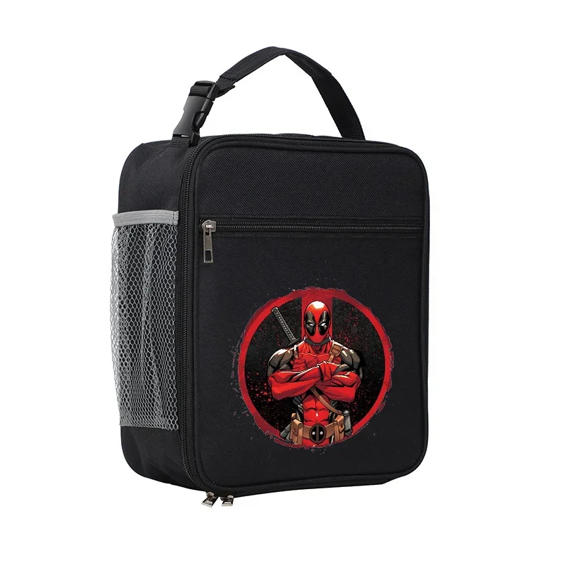 Deadpool Wolverine Lunch Bag Insulated Thermal Pack Children School Student Portable Meal Box Black Lunch Bags Zipper Handbag