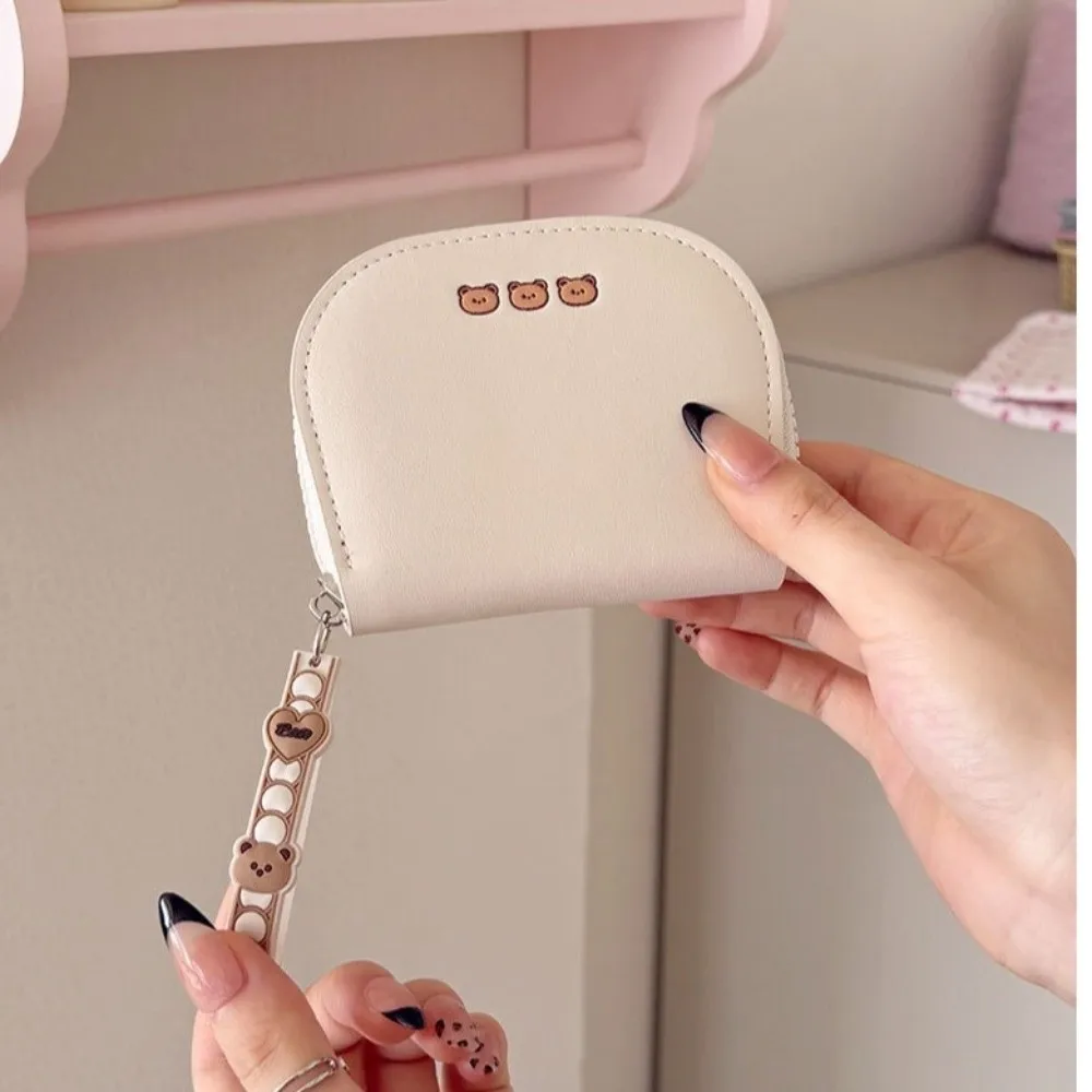 Portable Cartoon Organ Card Holder Cat Bear Leather Cald Bag Multi-Slot With Hanging Rope Coin Purse Male