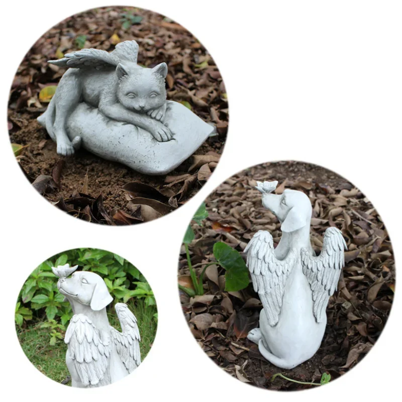 

Wholesale Resin Pet Memorial Angel Cat Dog Stone Style Grave Marker Factory Direct
