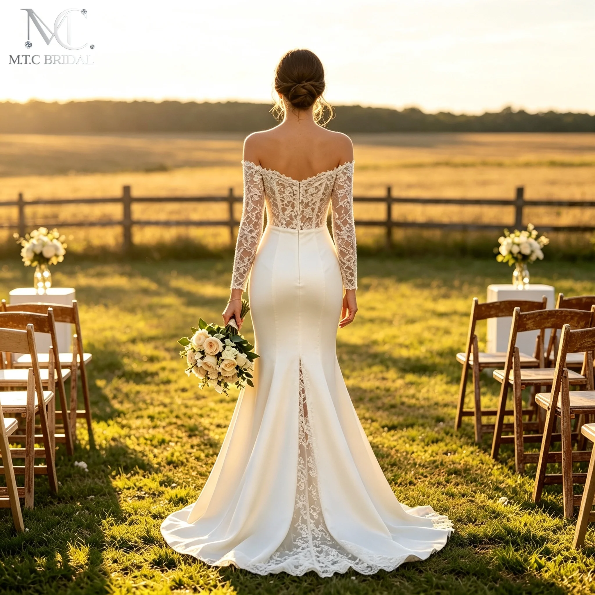 Elegant Satin Mermaid Wedding Gown Off‑the‑Shoulder Sweetheart Long Lace Sleeve Wedding Bride Dresses Vestido De Noiva Plus Size