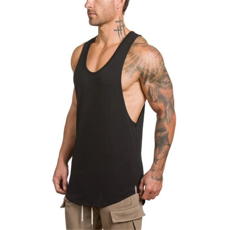 Plain Cotton Mens Running Vests Gym Clothing Fitness Stringer Tank Tops Bodybuilding Sleeveless Shirt Muscle Workout Singlets