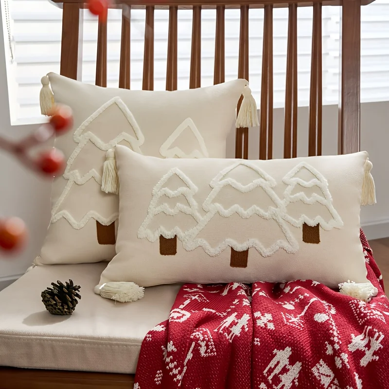 1/2 Stück Weihnachtskissenbezug, Weihnachtsbaum, Polyester, Stickerei, Kissenbezüge, Dekokissen, Dekorationen für Zuhause