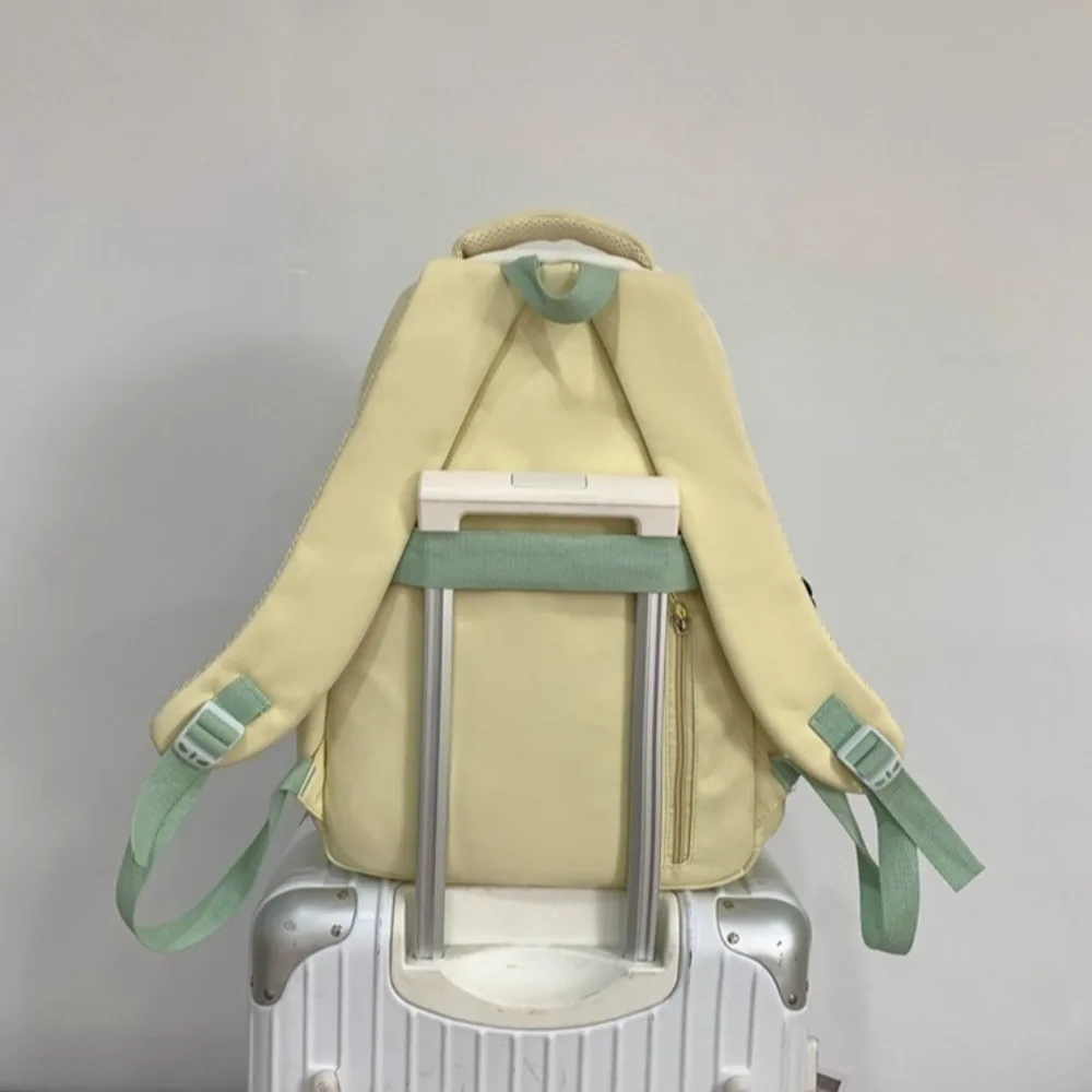 Contrast Color Shoulder Backpack Large Capacity Nylon Travel Laptop Rucksack Wear-resistant Multi-pockets Student School Bag