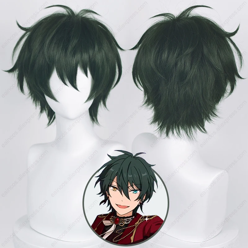 ES Mika Kagehira Cosplay Wig 30cm Dark Green Short Wigs Heat Resistant Synthetic Hair