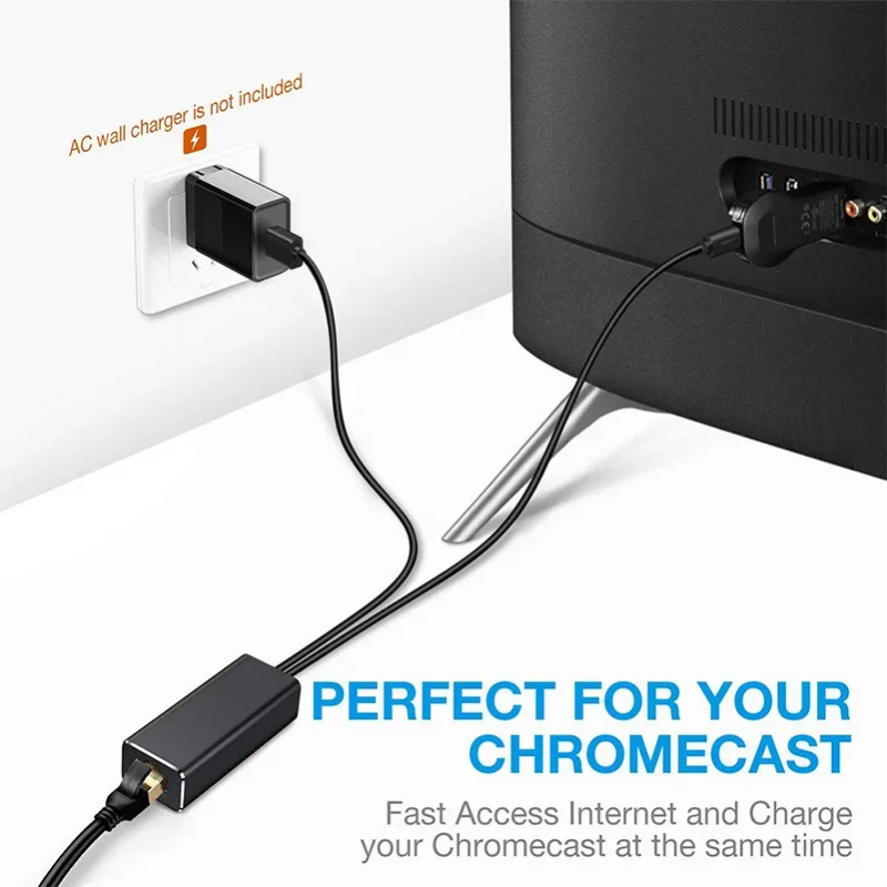 Ethernet Network Card Adapter Micro USB Power to RJ45 10/100Mbps for Fire TV Stick Chromecast for Google