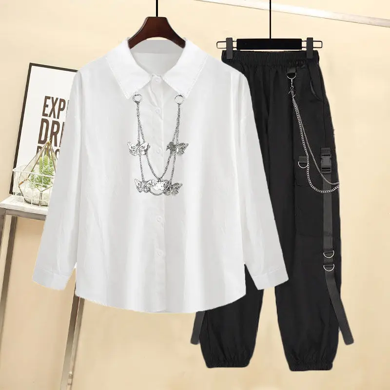 2025 Spring and Autumn New Set Korean Loose Black Shirt Handsome Working Pants Two-piece Set of Men and Women